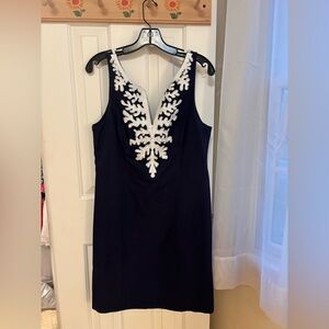 NWT Lilly Pulitzer Gabby Shift Navy Dress with White Beaded Detailing